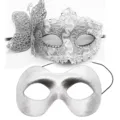 Silbernes Maskenball Masken Set, Spitzen Schmetterling Maske fuer Party und Paare. - Silbernes Zorro-Schmetterling-Set