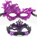 Set de máscara de encaje para fiesta de disfraces, antifaces de Halloween para mujeres y eventos. - Set de corona fénix - Negro y púrpura