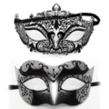 Ensemble de masques de bal masqué, demi-masque en métal noir strass et paillettes pour fête. - Set Flèche Jazz / Noir Argent