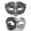 Conjunto de máscaras de mascarada, máscara de filigrana metálica negra y máscara de purpurina. - Máscara plana - conjunto de hierro forjado negro y plata