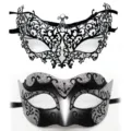 Ensemble de masques de bal masqué, demi-visage métal noir strass et paillettes argentées. - Set Ciel Étoilé Jazz / Noir Argent