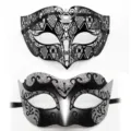 Mascarade Masque Set Métal Strass et Paillettes Demi-visage Masques pour Couple Fête Noir - Set Sommet Plat Jazz / Noir Argent