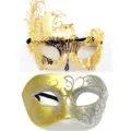 Set de máscaras de carnaval oro plata filigrana metal estrás antifaz mujer fiesta - Conjunto de máscaras de filigrana fénix planas dorado