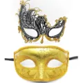 Σετ αποκριάτικες μάσκες βενετσιάνικες Halloween μαύρο χρυσό γκλίτερ πάρτι αξεσουάρ - Μάσκα ομορφιάς φοίνικας - Σετ χρυσό με χρυσόσκονη
