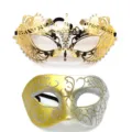 Mascarada metal diamantes máscara y oro plata purpurina medio rostro fiesta máscara - Máscara de parte superior plana y pequeña punta - Set de hierro forjado dorado