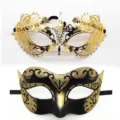Mascarade ensemble couple strass métal et noir or paillettes demi visage fête masque yeux - Set Coin Pointu Jazz / Noir & Or