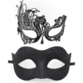 Ensemble de Masques de Carnaval Noir avec Strass Demi-Visage Masque Yeux Fête - Set Poudre Libre Phénix Jazz / Noir