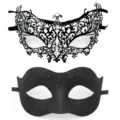 Ensemble de deux masques noirs de bal venetien en metal strass et paillettes de fete - Set Ciel Étoilé Jazz / Noir
