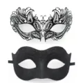 Ensemble de masques de bal noir, papillon en métal strass et masque demi-visage à paillettes. - Set Flamme Jazz / Noir