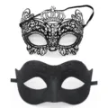 Ensemble de masques noirs de carnaval, masques demi-visage en métal strass pour fêtes. - Set Couronne Jazz / Noir