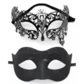Ensemble de masque de bal masqué noir strass métal filigrane et masque pour les yeux. - Set Sept Strass Jazz / Noir