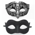 Set de masques de bal masqué noirs pour couple, masques ajourés et à paillettes. - Set Sommet Plat Jazz / Noir