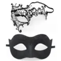 Ensemble de masques de bal masqué, filigrane métal strass et masques yeux pailletés. - Ensemble Yeux Simples Jazz / Noir