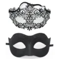 Ensemble de masque de bal masqué noir, filigrane métal strass et masque yeux pailleté fête. - Set Jazz Six Pétales / Noir