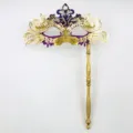 Maschera da ballo in maschera a mano viola oro mezza faccia festa occhi donna elegante costume - Coda di fenice portatile - oro e viola