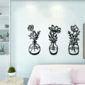 3D Acryl Spiegel Wandaufkleber mit Topfpflanzen Vasen Design fuer moderne Heimdeko. - 2 mm Dicke - S / Schwarz