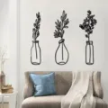 3D acrylic mirror wall sticker botanical flower vase art decor for living room home interior design - 2mm Thick - S / Black