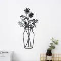 3D acrylic mirror wall sticker featuring a stylish vase and flower design for home decor. - Size S / Black