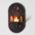 Bohemian wall shelf for room decor, mystical crystal display stand with candle holder. - MZ237