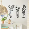 3D floral vase acrylic mirror wall sticker minimalist home decor art for living room wall - Size S / Black