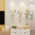 3D acrylic mirror wall sticker vase floral design home decor self-adhesive wall art - 2mm Thick - S / Gold