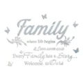 Acrylic mirror wall sticker with family quotes and butterfly decor for home living room decor. - Silver