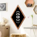 Diamond-shaped wooden framed wall art featuring moon phases on black background, nordic decor. - MZ465