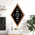 Nordic geometric wooden frame wall art featuring celestial sun and moon for home decor. - MZ468