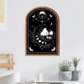Nordic wooden framed wall art featuring celestial moon phases and mushroom designs for home decor. - MZ473