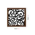 Wooden hollow wall art detail view, square wood grain frame with elegant black swirl pattern. - Style MZ438-A