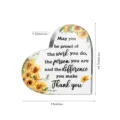 Acryl hart tafelplaatje met zonnebloem print en inspirerende quote, 15x14,7 cm - BT119