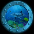 Detailed view of luminous porthole marine animal wall sticker with vibrant ocean life design. - KYYG001 - Blue Glow