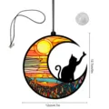 Mondsichel Katze Hängeschild im Buntglas-Stil mit Saugnapf für Heimdekoration innen. - TYU400