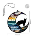 Buntglas Stil Mond Katze Hängende Dekoration mit Kordel und Saugnapf für Heim und Zimmer. - TYU401