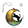 Buntglas Katzen Mond Hängeornament Detailansicht, mit Abmessungen, Kordel und Saugnapf. - TYU403