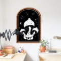 Nordic wooden framed wall art with mystical mushroom and celestial pattern for room decor - MZ470 / Size S: 5mm Thick Basswood with Self-Adhesive Backing