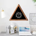Nordic triangular wooden wall art with sun face design, perfect for living room and bedroom decor. - Style MZ460-A