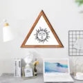 Nordic triangular wooden wall art featuring celestial sun face design for modern home decor. - Style MZ460-B