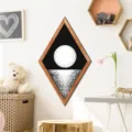 Nordic geometric diamond wooden framed wall art, black and white moon decor for cozy home interior. - MZ466