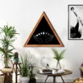 Nordic wooden triangle wall art painting with moon phase and hands design for home decor. - MZ463