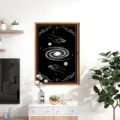 Nordic wooden framed wall art canvas print with celestial galaxy hand design for living room decor - MZ475