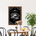 Nordic wooden framed wall painting mushroom moon phase black white art home decor - MZ474