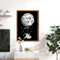 Nordic wooden framed wall art, black and white astronaut moon decor painting for living room. - MZ476