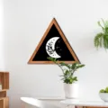 Nordic triangular wooden frame wall art with modern moon botanical pattern for home decor. - MZ462