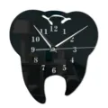 Creative tooth shaped mirror wall clock for living room bedroom and kids room decor items. - GZ132 Black
