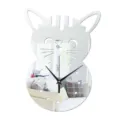 Creative cat shaped mirror wall clock for living room and bedroom decor, modern acrylic design. - GZ101 Silver