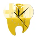 Close-up detail of the tooth-shaped mirror wall clock with black hands and numbers. - GZ132 Gold