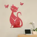 Cute cat acrylic wall clock DIY mirror clock for living room bedroom decoration - GZ003 Cat Style / Red