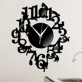 Creatieve DIY kat acryl spiegel wandklok, moderne stille digitale hangende klok voor thuisdecor. - Zwart