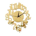 Creatieve DIY gouden acryl spiegel wandklok met katten en cijfers voor woonkamer. - Goud